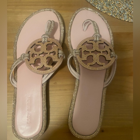 TORY BURCH MILLER PAVÉ KNOTTED SANDAL size 7 PINK - Picture 1 of 4